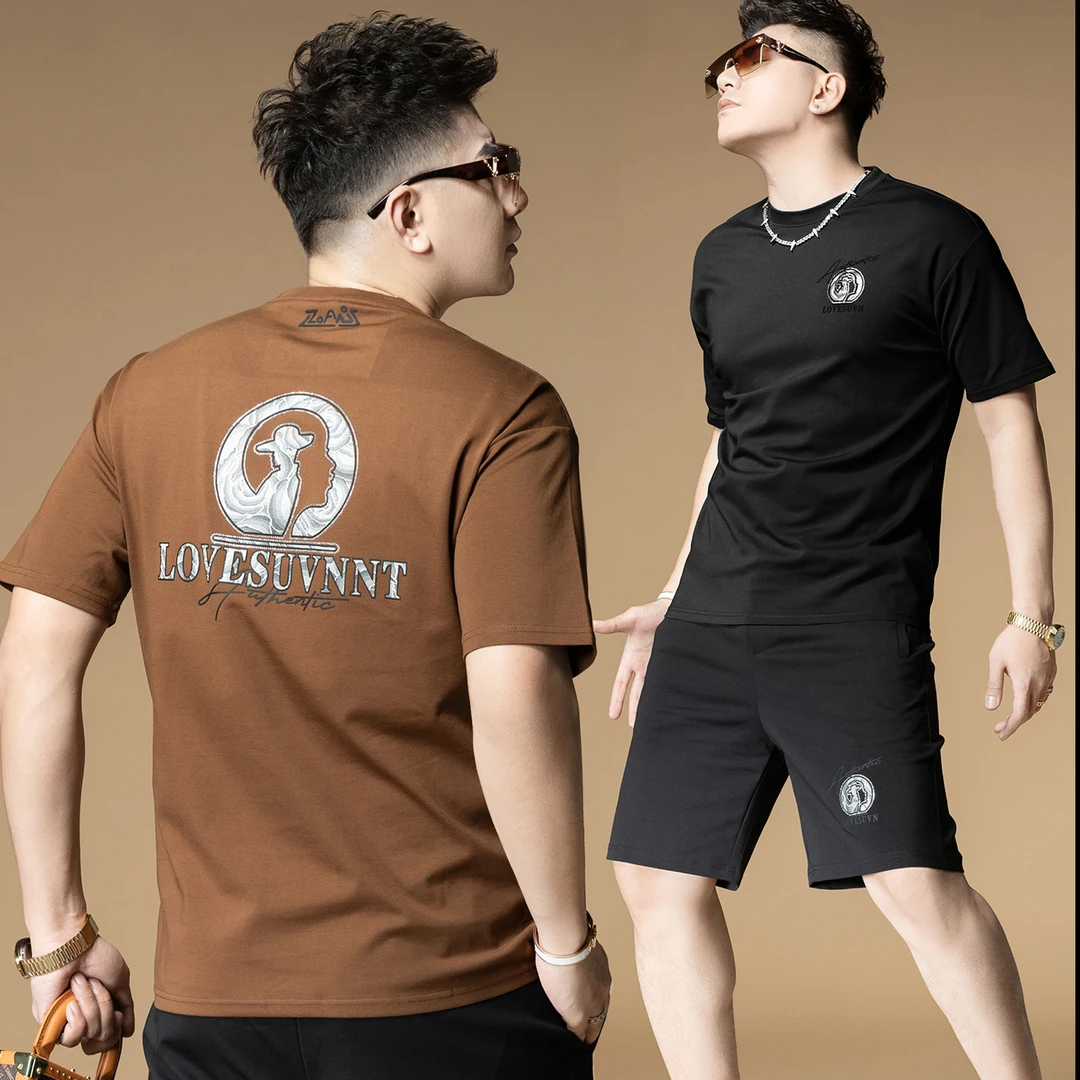 男士短袖T恤套装欧洲站2025夏季潮牌五分裤两件套男装一套搭配男