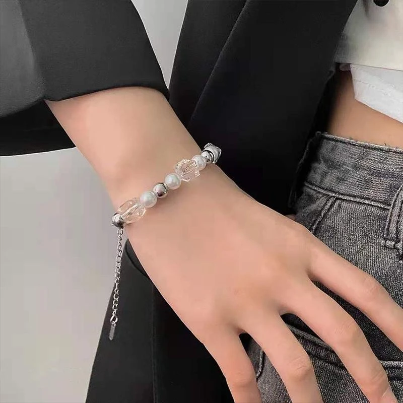 圣璃 钛钢手链 【主播宠粉】拼接ins方形水晶珠珠手链 透明礼盒装