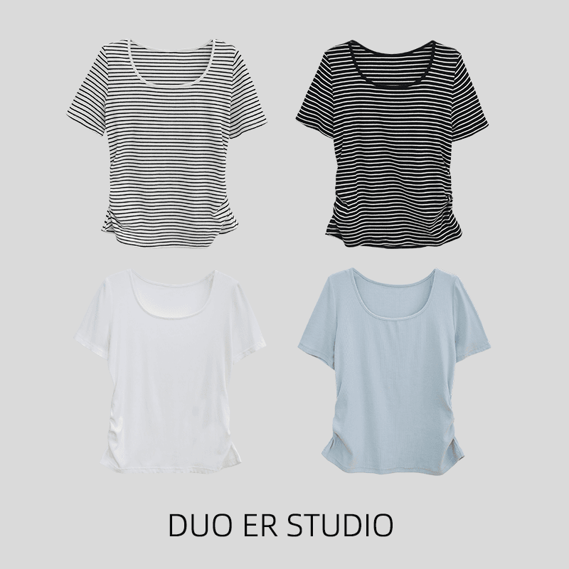 【朵儿studio】谁穿谁瘦！基础又好搭~短袖方领T恤
