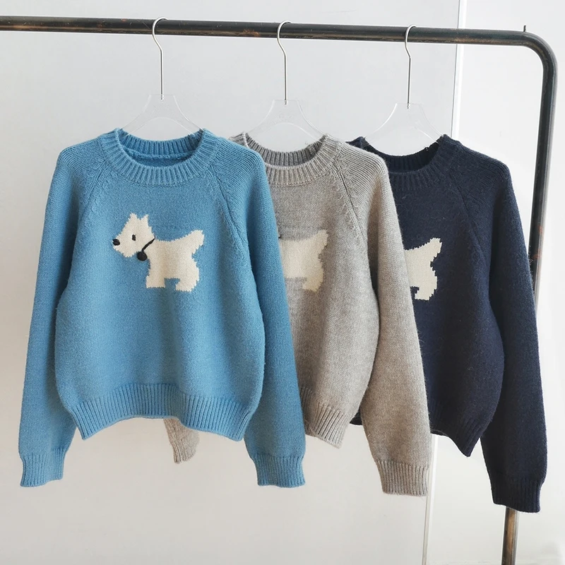 【朵儿studio】“小狗”QQ软软！减龄！圆领针织毛衣 D764