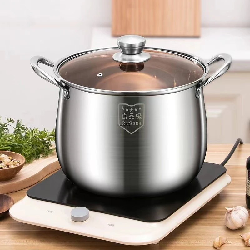 不锈钢汤锅家用燃气电磁炉炖汤烧水煮炖煲熬粥双耳加厚