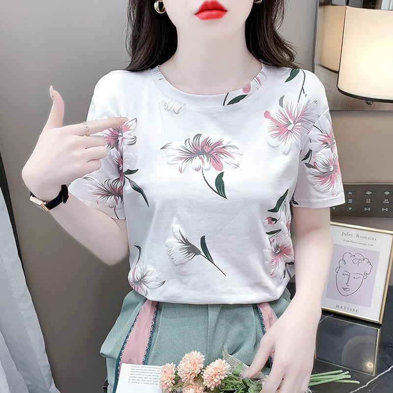 短袖t恤女时尚显瘦夏装新款印花宽松体恤设计感小众百搭上衣洋气