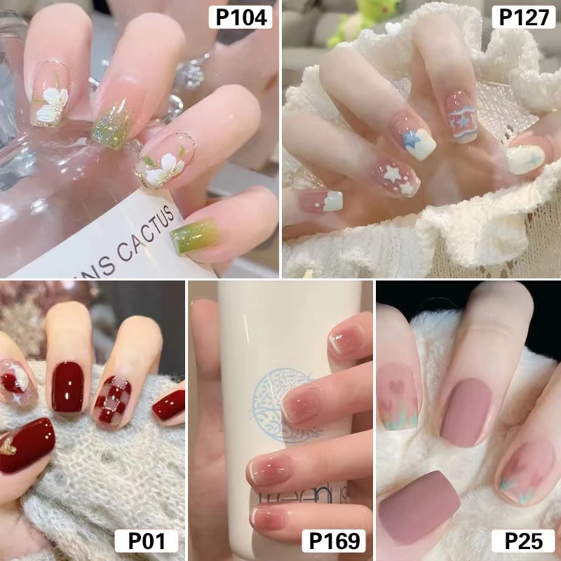 长款24片美甲对对碰爱心钻蝴蝶结穿戴式美甲贴美少女假指甲贴片