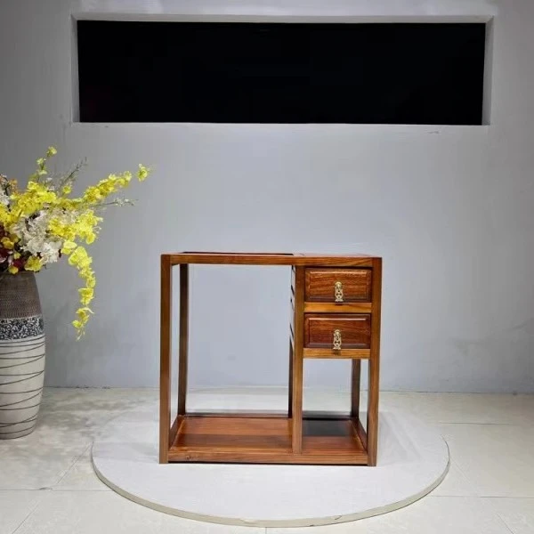 白蜡木双抽茶水柜落地新中式客厅简约古典复古家用禅意茶桌椅组合