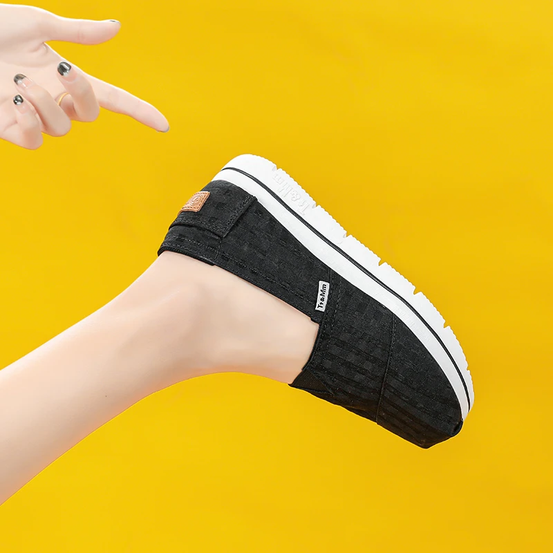 Tt&Mm/汤姆斯女鞋新款夏季薄款防滑女厚底休闲蕾丝一脚蹬松糕鞋