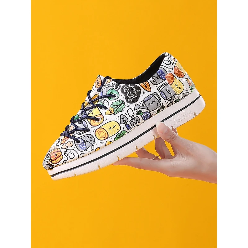 Tt&Mm/汤姆斯春夏休闲时尚防滑厚底涂鸦帆布鞋女鞋松糕底可爱布鞋