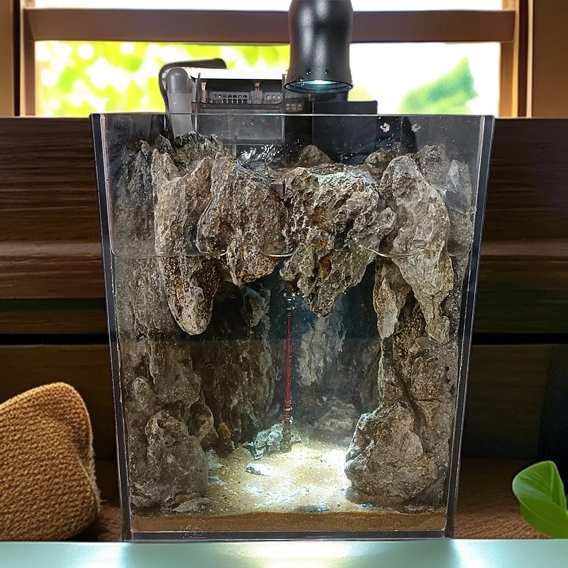 小型超白生态鱼缸斗鱼金鱼缸造景玻璃懒人洞穴缸换水迷你家用桌面