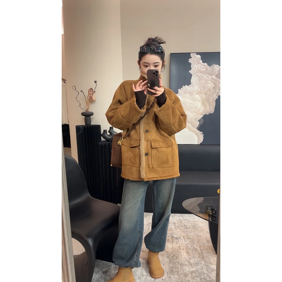 ZX544韩国复古毛外套女2024冬季新休闲皮毛一体