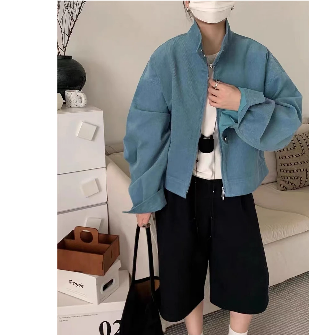 zx461立领灯芯绒短款外套女秋冬新款休闲百搭甜酷宽松工装外套