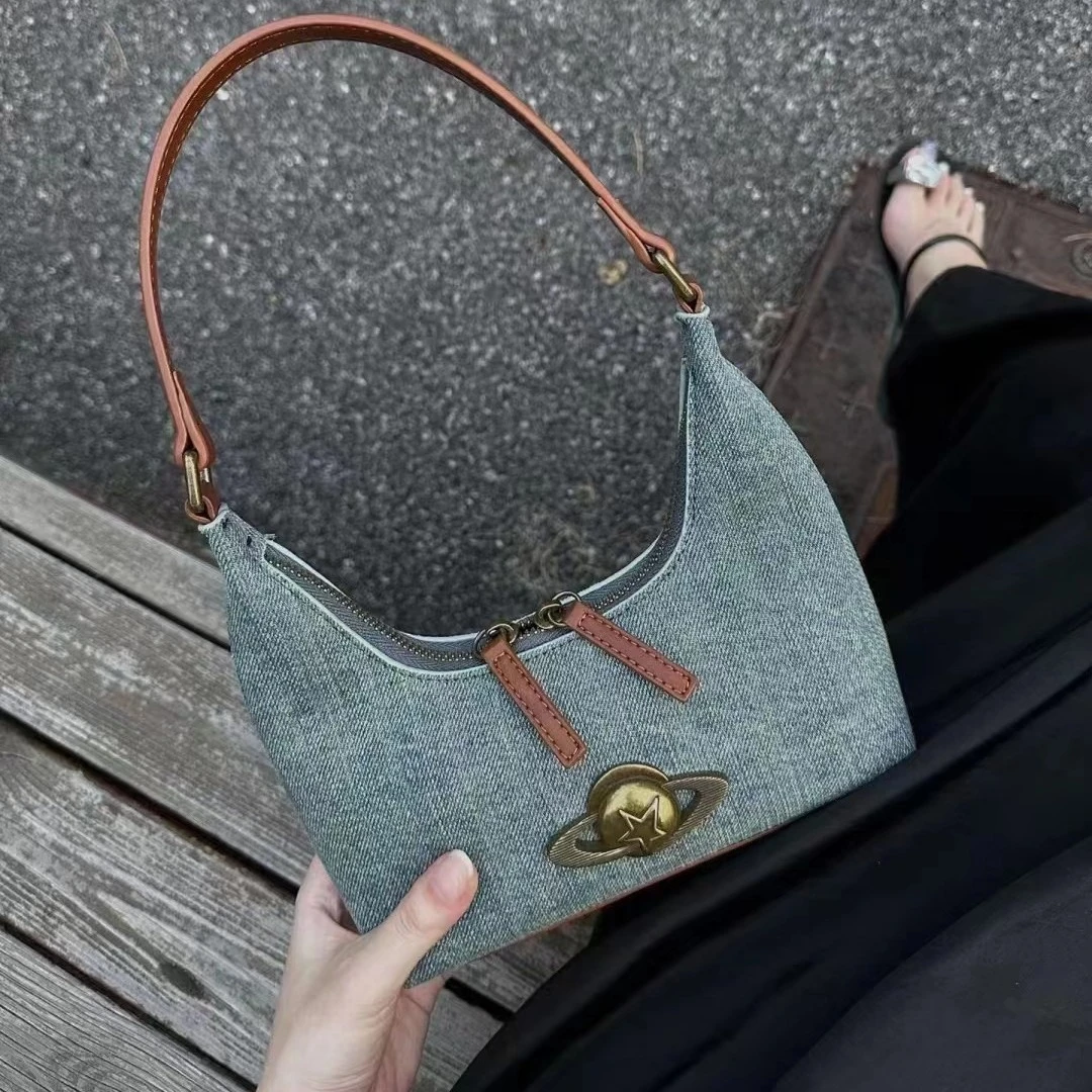 2024年新款腋下包流浪星球单肩包百搭手提包小众牛仔腋下包批发