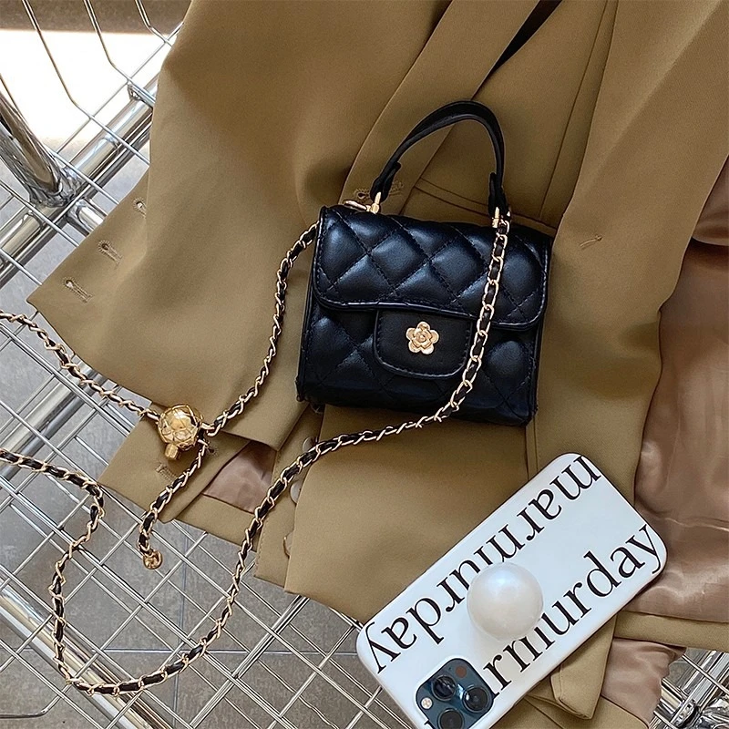2024夏季新款复古绣花小包包名媛手提小方包女菱格链条百搭斜跨包