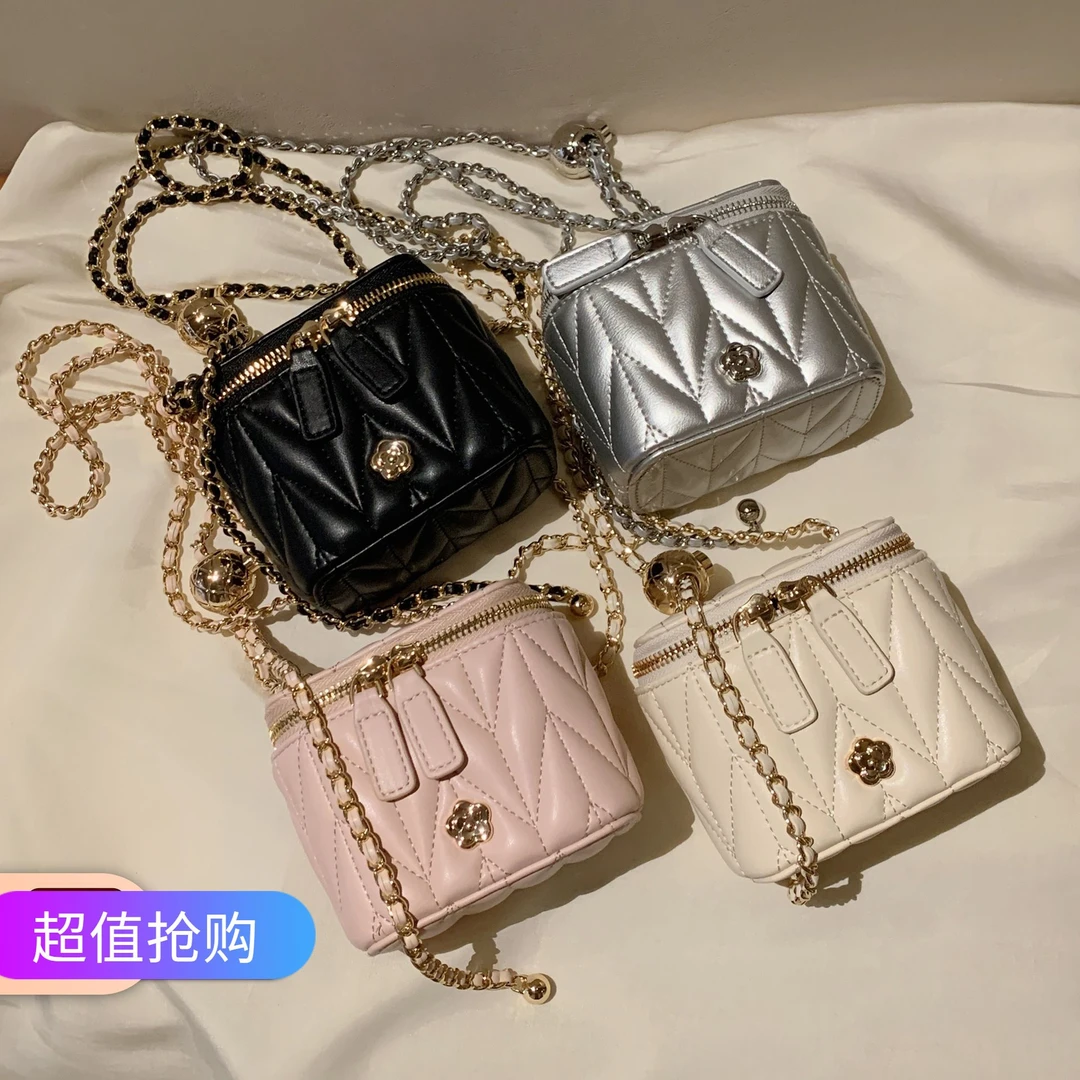 秘密花园山茶花盒子包2024新款迷你小包包女小香风链条斜挎女包包