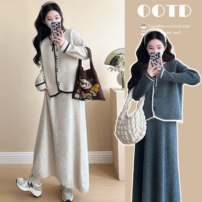 【苏安诺】孕妇装秋冬款时尚减龄两件套上衣+半身裙2024新款套装