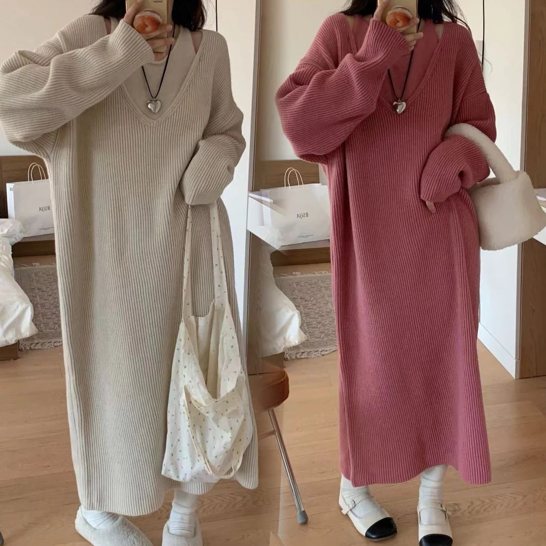 【苏安诺】网红孕妇装2023秋冬新款洋气假两件气质连衣裙女毛衣长裙