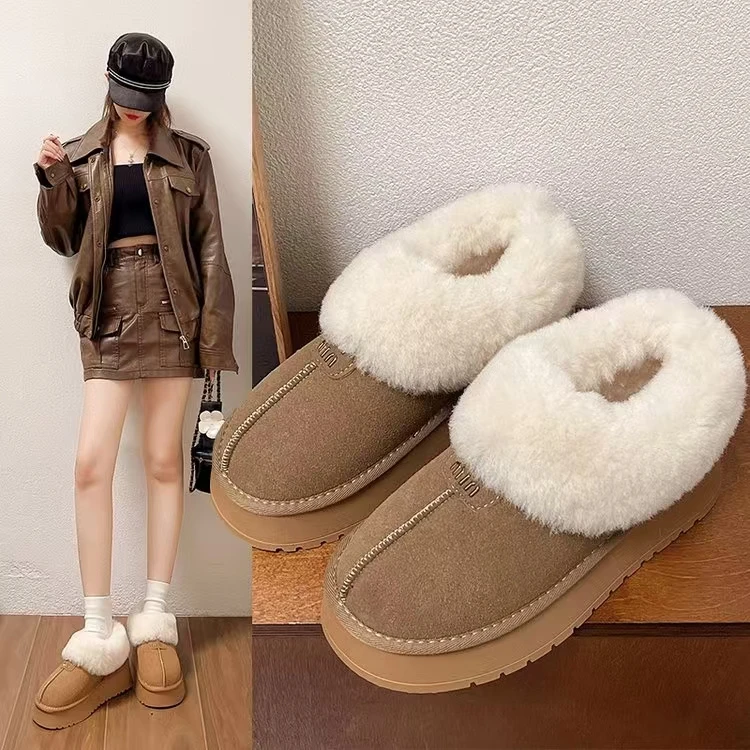 厚底雪地靴皮毛一体女款毛毛面包鞋加绒保暖低帮冬季时尚新款168