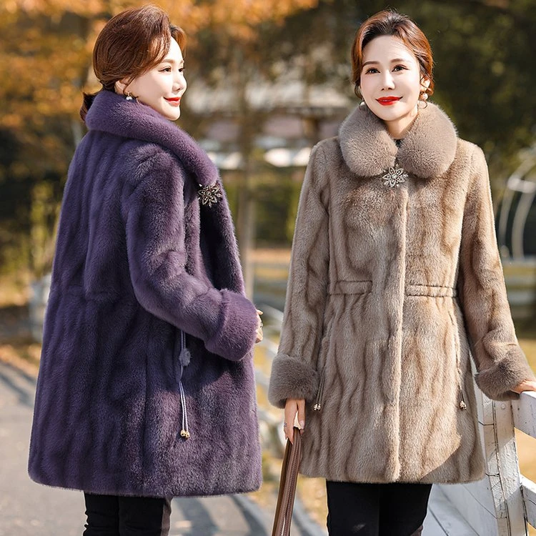 妈妈冬装冬季中长款大码保暖洋气时尚外套加厚新款中老年女大衣