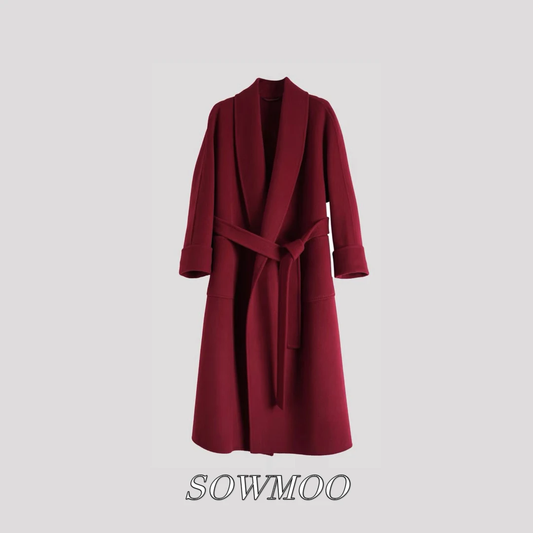 SOWMOO/術慕双面羊毛呢大衣2024新款大翻领慵懒气质外套24DS316