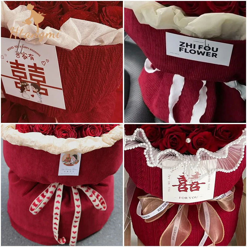 [汉唐美】七夕新款小香风针织布艺订婚领证花束包装材料红色包花布