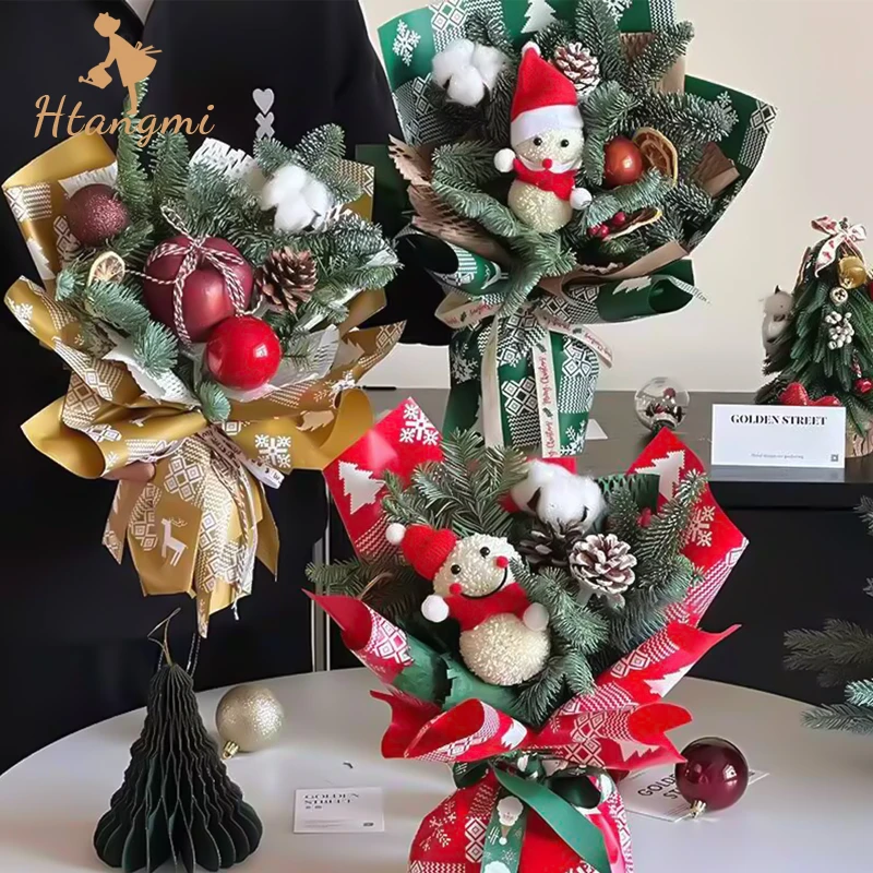 【汉唐美】2024年新款圣诞节平安夜苹果礼物防水哑光鲜花花束包装纸