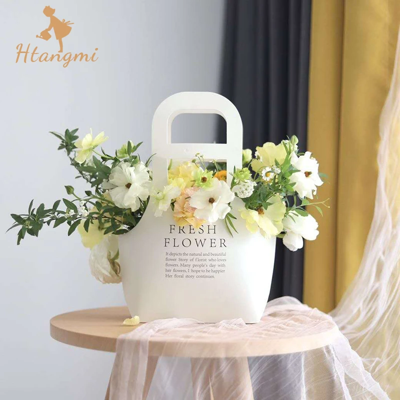 【汉唐美】教师节花束手提袋插花袋简约英文礼袋向日葵沙龙牛皮纸袋