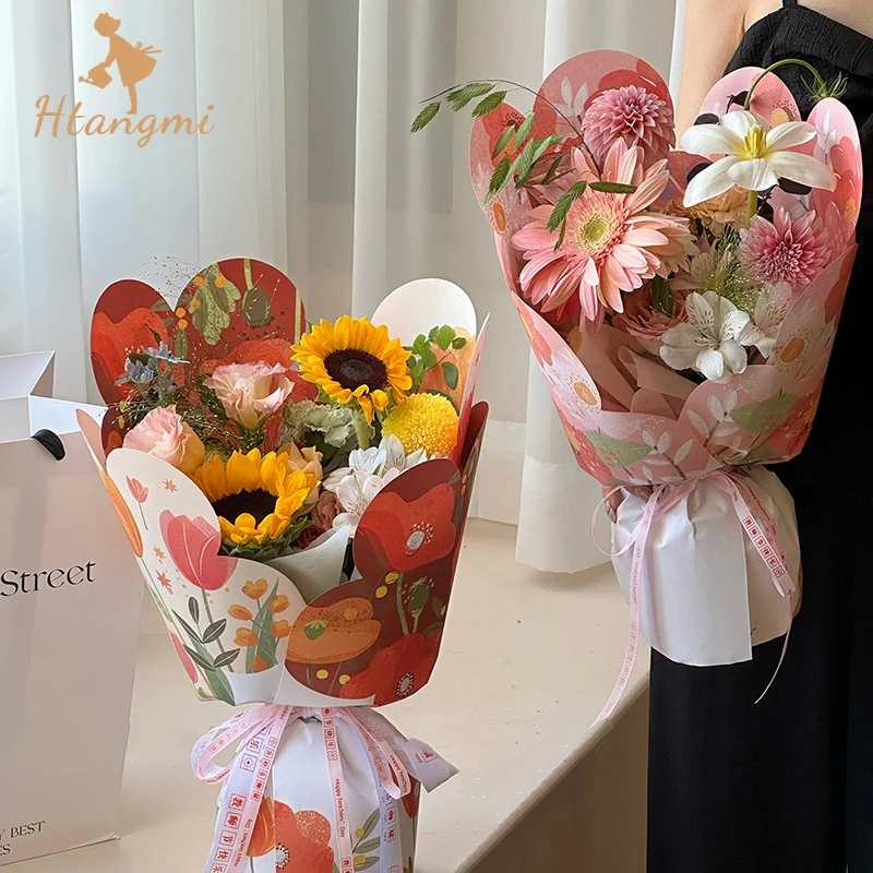 【汉唐美】2023教师节新款夏日花语小花束包装印花牛皮纸鲜花包花纸