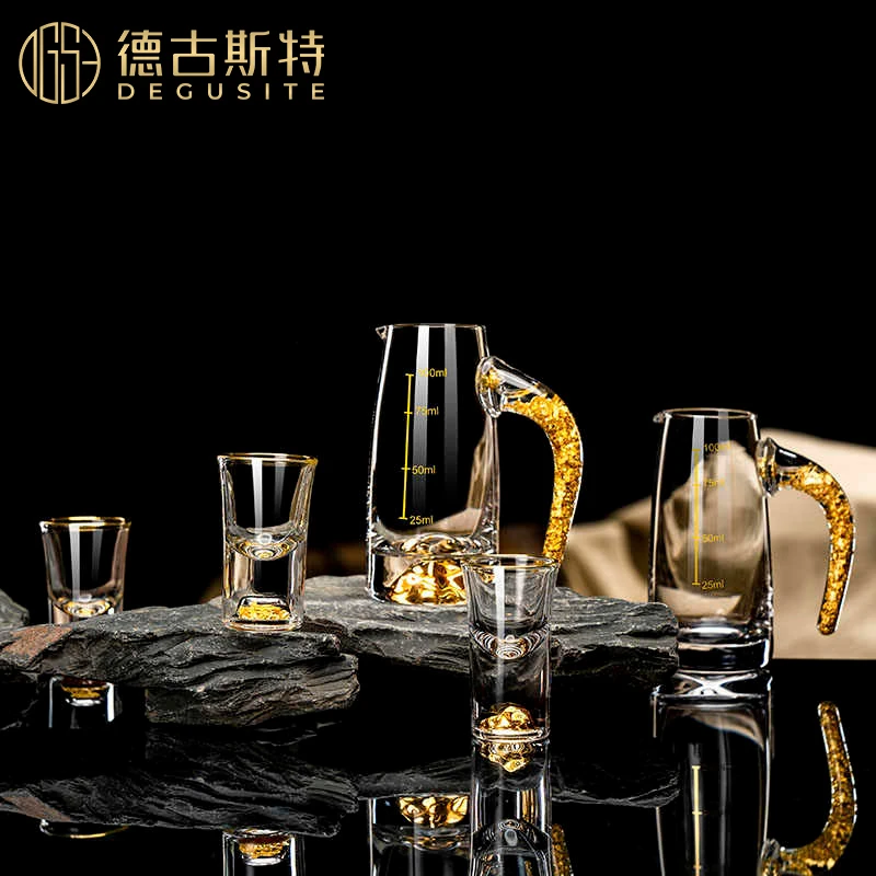 金色高档白酒杯家用饭店水晶玻璃子弹杯小号一口杯分酒器可定制