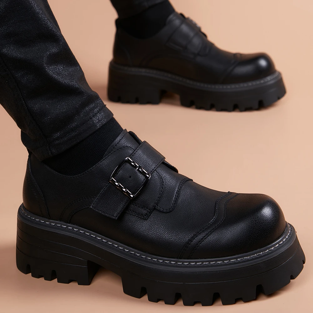 真皮2025厚底男鞋英伦德比鞋子大头男士新款增高休闲黑色商务皮鞋