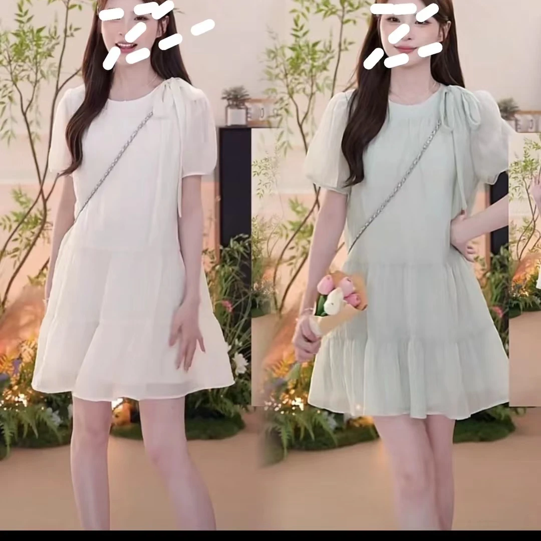 宽松连衣裙女装连衣裙显瘦气质时尚夏季法式泡泡袖小个子公主白色