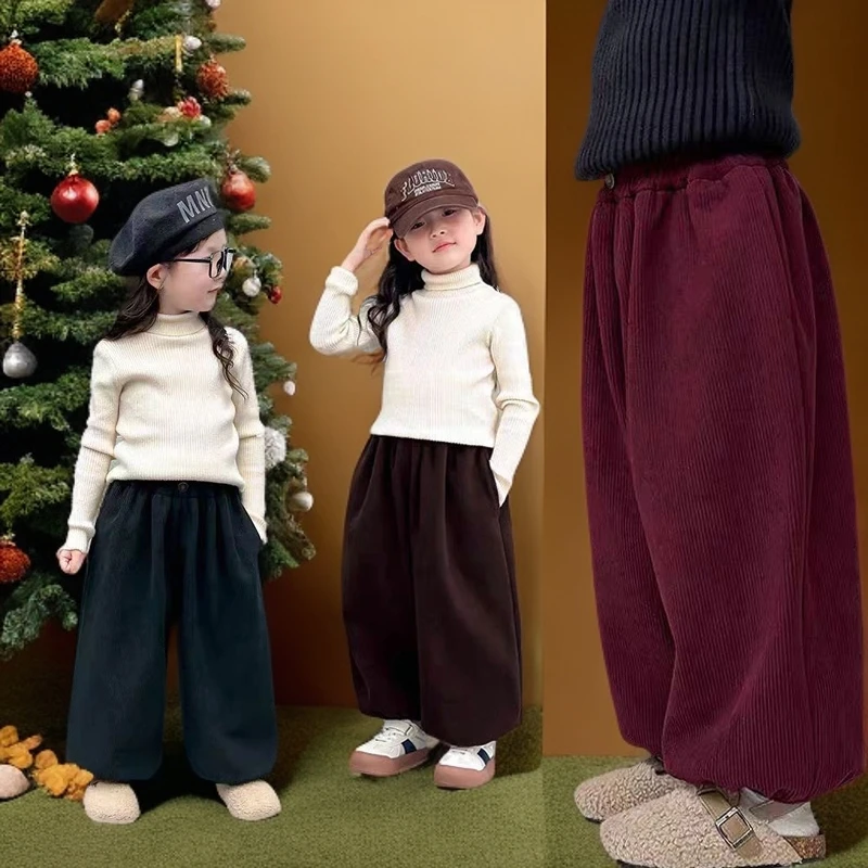 女童加绒裤子2025新款爆款秋冬款宽松洋气加厚保暖宝宝一体加绒裤