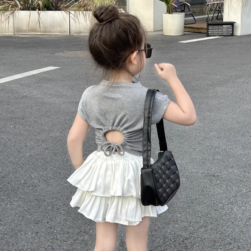 女童夏装套装洋气套装短袖T恤蛋糕裙2025夏季套装时髦半身洋气