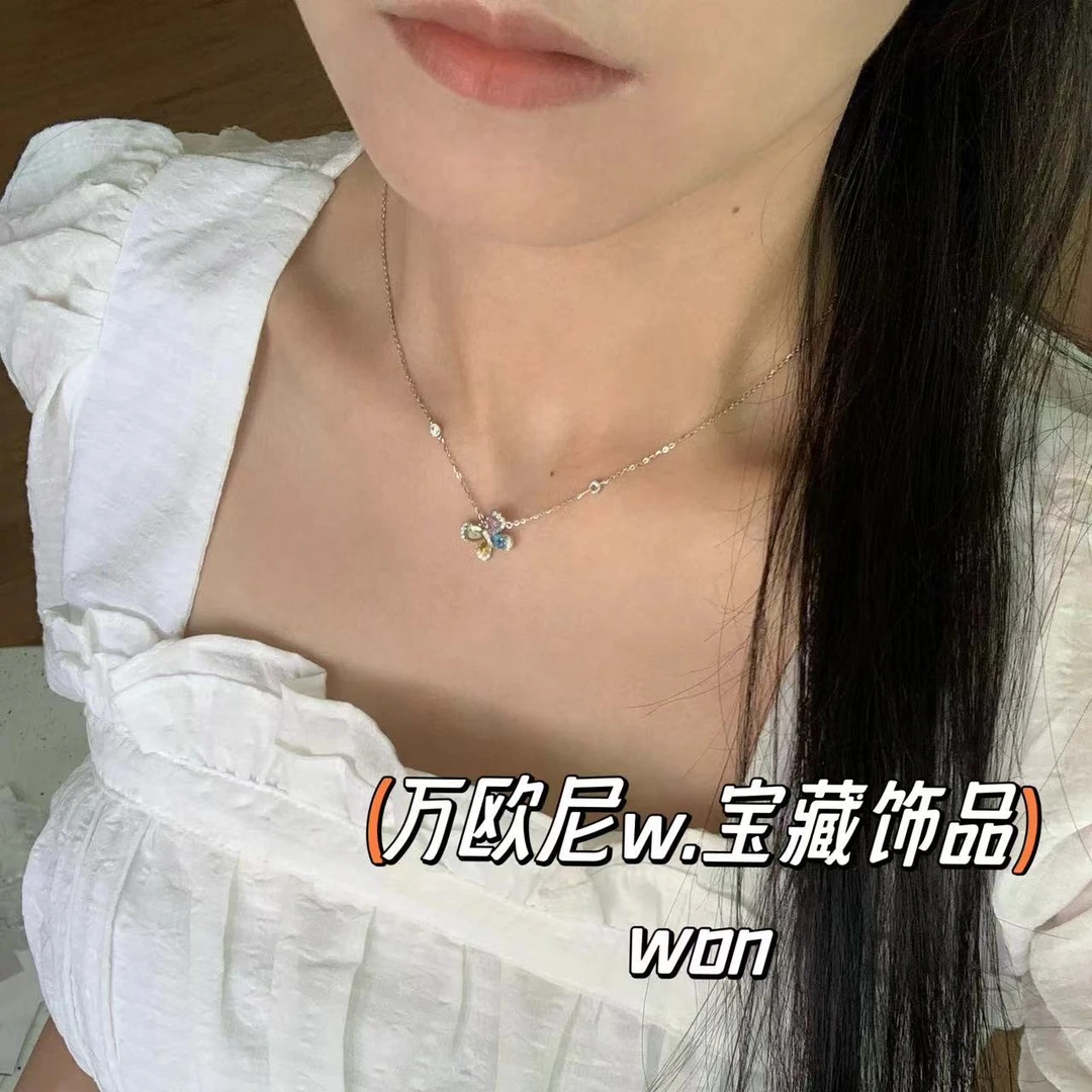 坠链均925银合成锆石 CHANGE x 小彩虹 项链彩色时尚百搭弧 X115