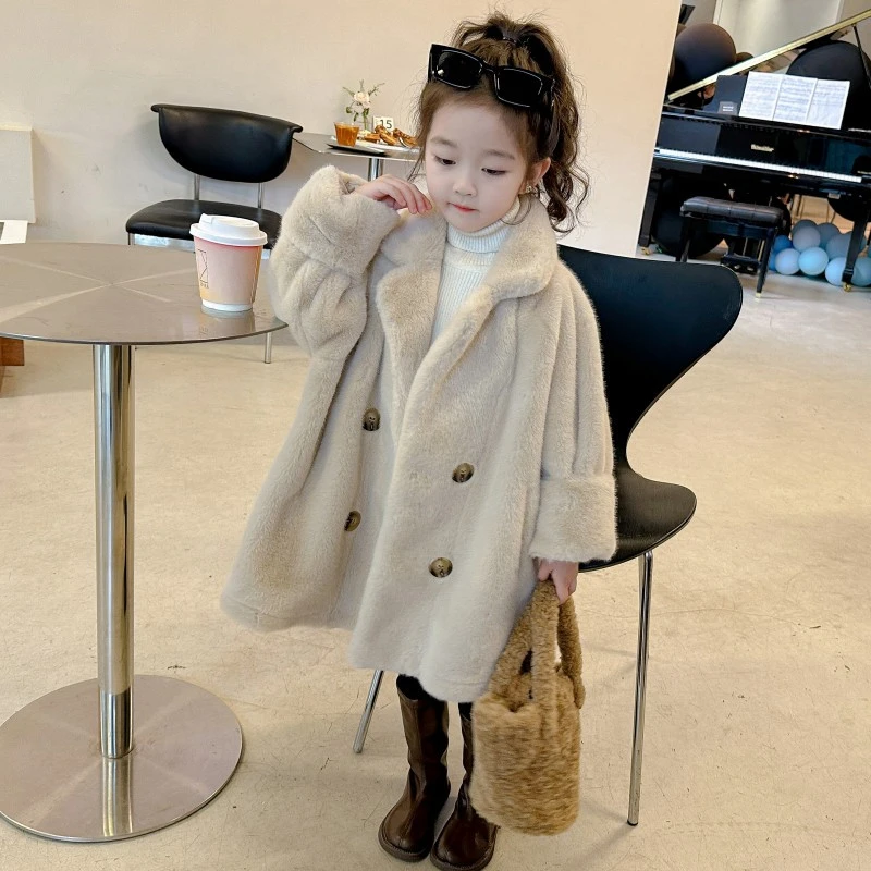 女童一体绒新款仿皮草大衣儿童中大童仿皮草外套毛毛中长款冬季潮