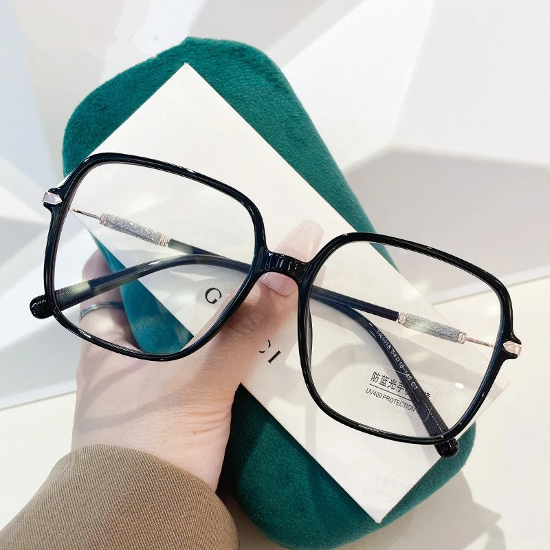 时尚蓝光百搭透明韩版黑框平光大框眼镜非球面近视镜网红圆脸镜框