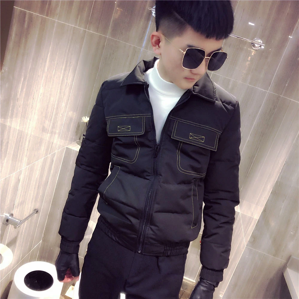 冬季男士网红S码棉衣修身绒棉服社会精神小伙紧身外套帅气棉袄