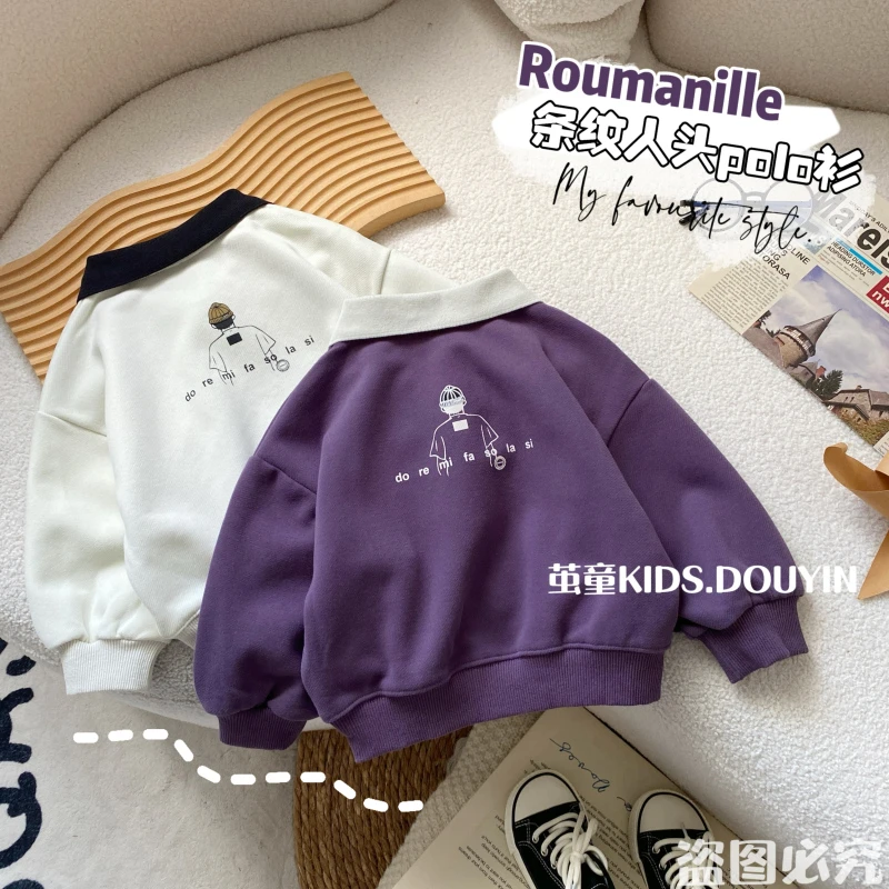 【麦麦妈】Q031小童条纹人头polo衫秋季新品男女儿童短袖上衣