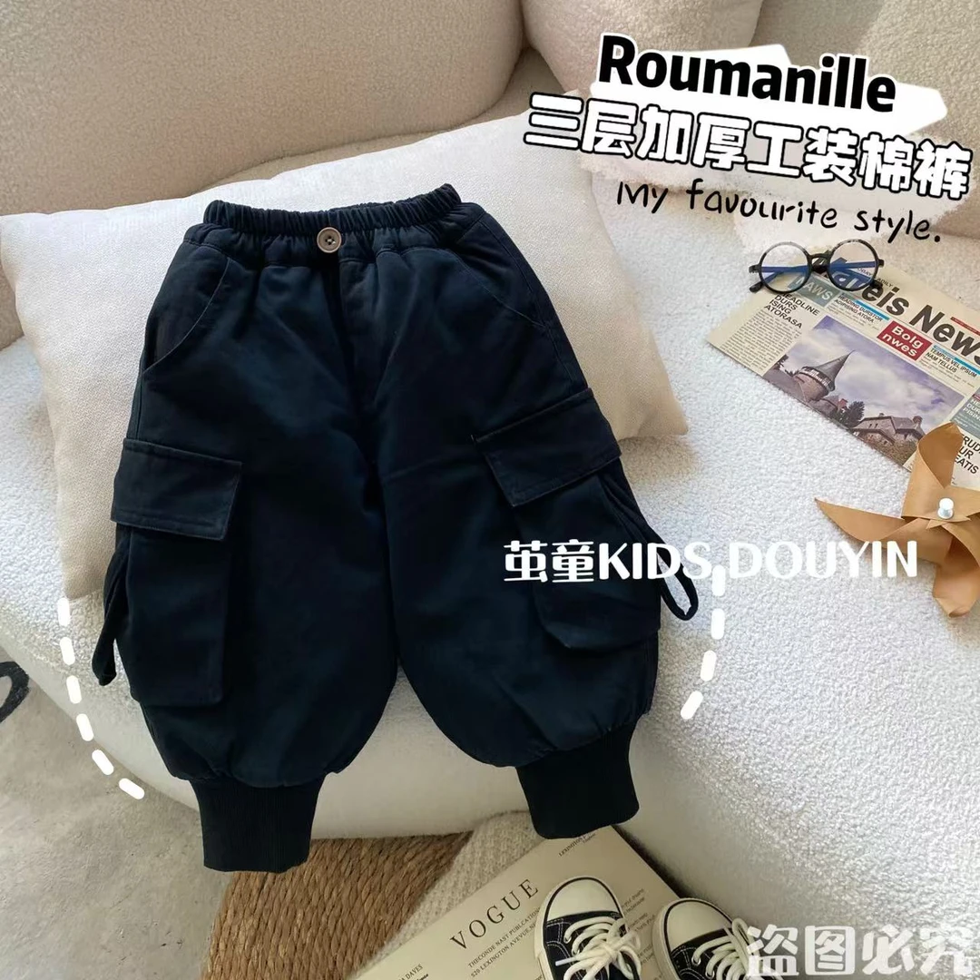 【麦麦妈】D493冬季小童三层夹棉工装束脚裤冬季新品宝宝保暖加厚