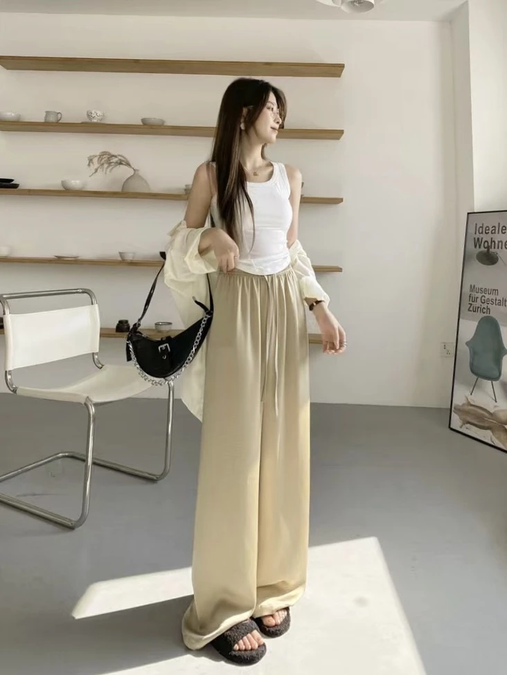 哈哈元素显瘦2024新款仿真丝醋酸阔腿裤女窄版直筒版型垂感直筒裤