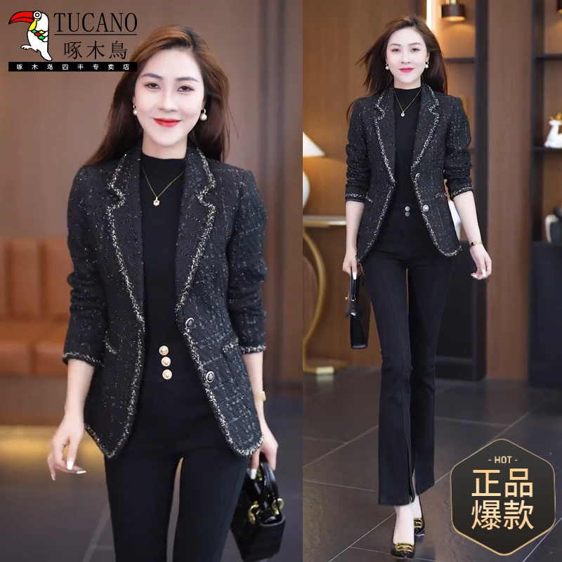 时尚洋气小香风短款外套女2025秋冬新款气质显瘦毛呢西装外套上衣