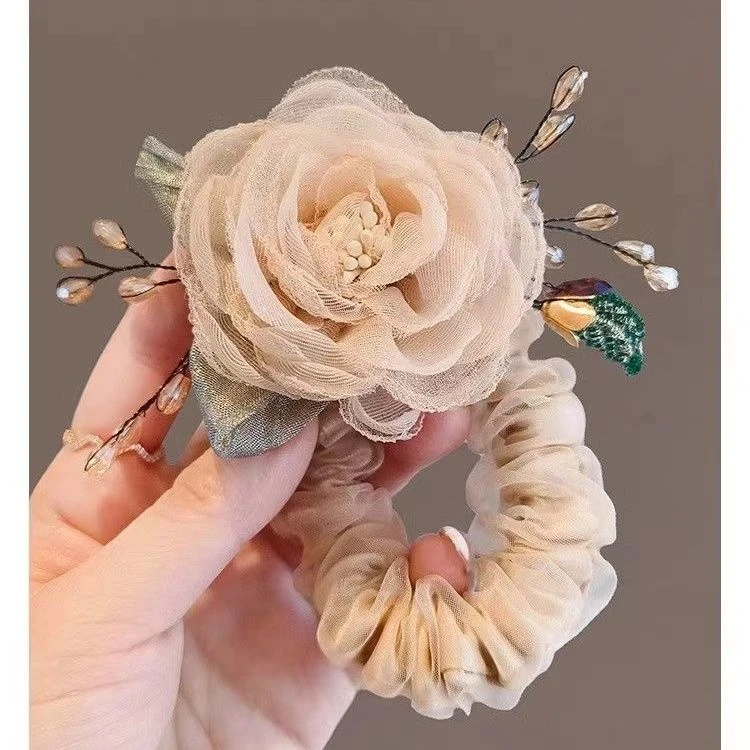 超仙小香风玫瑰花发圈2024年新款高级感气质发绳精致花朵皮筋头绳