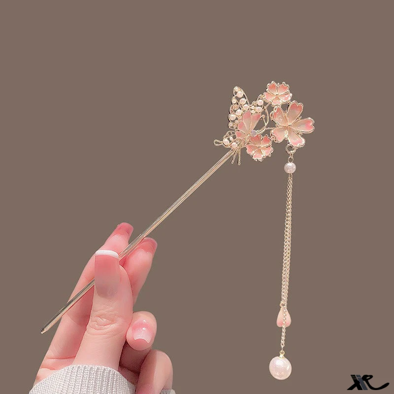 中国风夏天蝴蝶发簪流苏花朵簪子古风汉服发饰高级感盘发头饰发钗