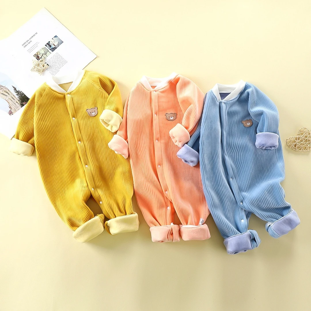 新生婴儿衣服春秋冬季外出加绒保暖套装初生男女宝宝可爱连体爬服