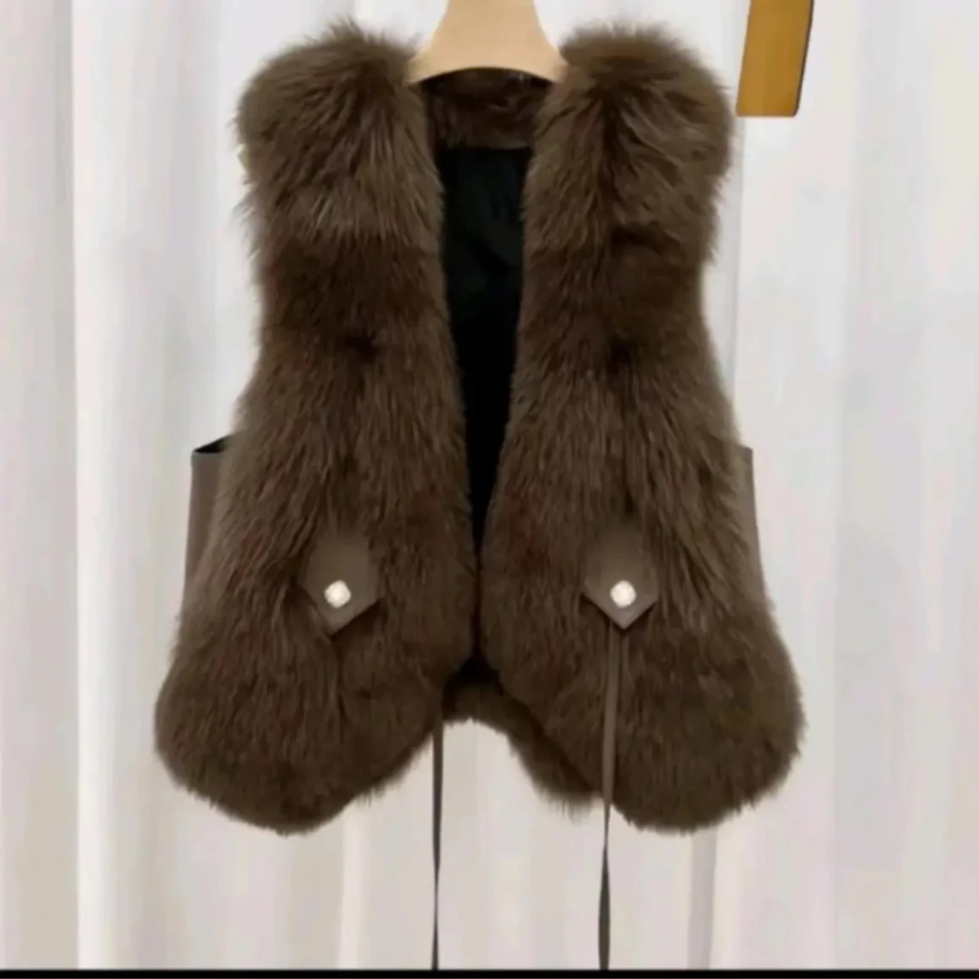 新款时尚气质简约显瘦轻奢百搭皮毛一体马甲女