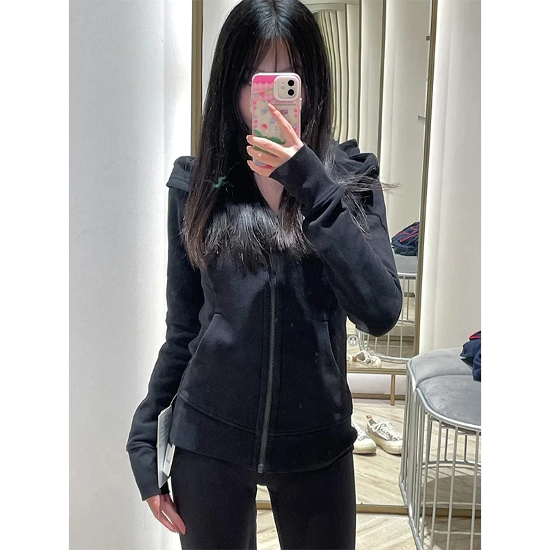 秋季黑色修身连帽卫衣外套女春秋爆款2025新款拉链高级感上衣即墨