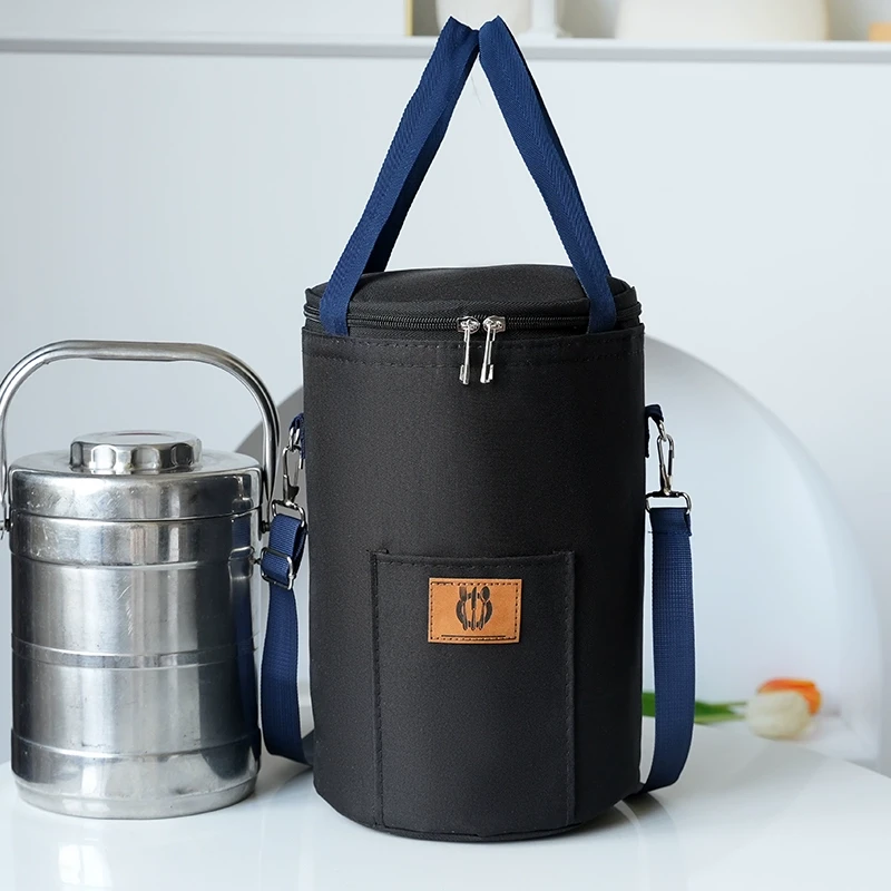 饭袋便当包保温桶袋子学生圆形饭盒袋便当盒饭桶保温袋带饭手提袋