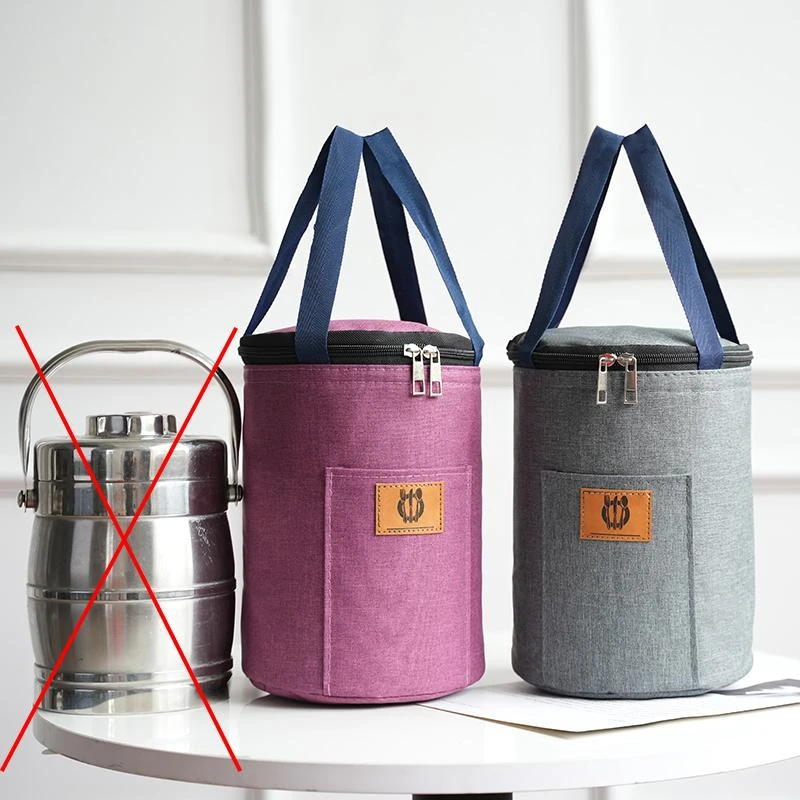 饭袋便当包保温桶袋子学生圆形饭盒袋便当盒饭桶保温袋带饭手提包