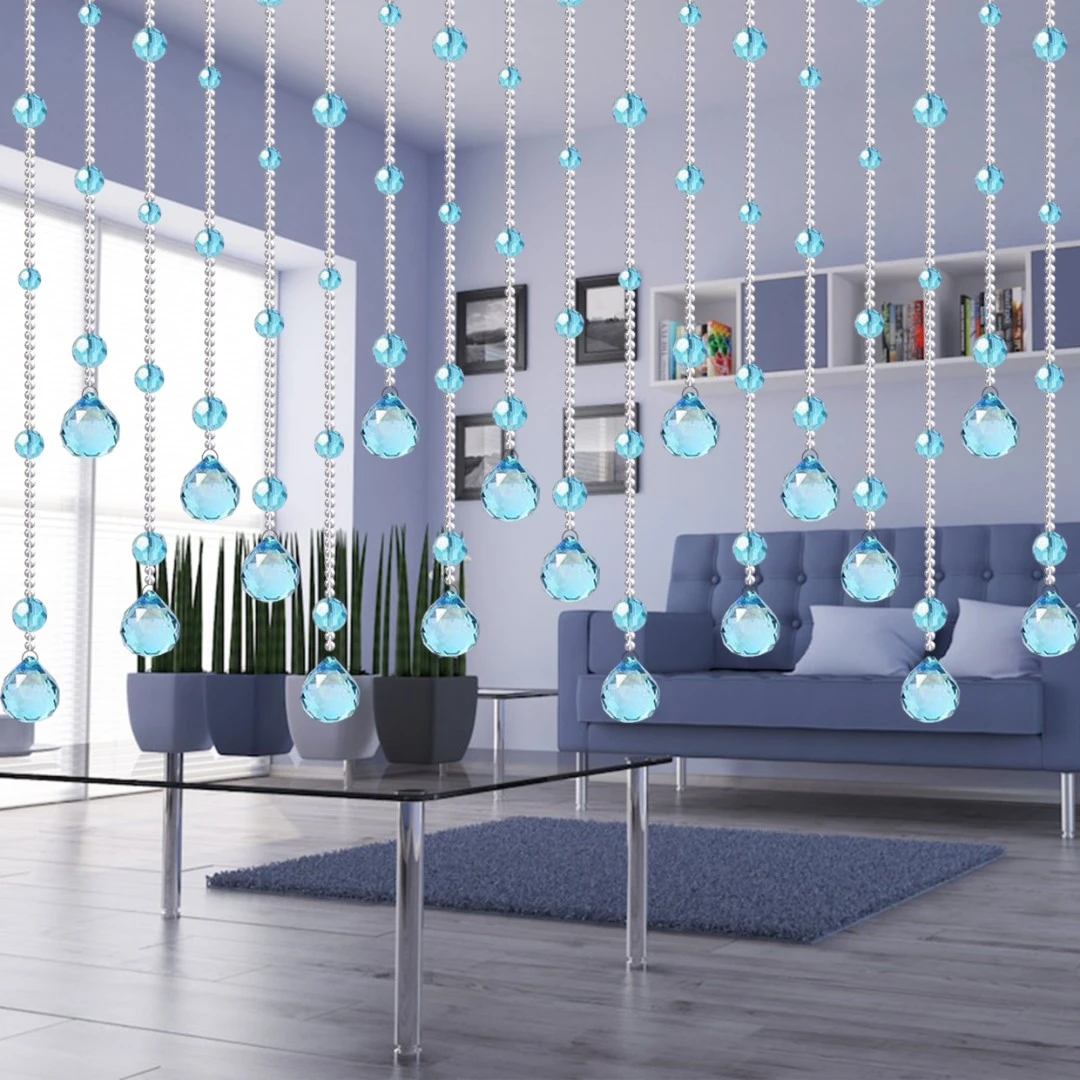 悠帘定制款蓝色透明水晶珠帘隔断帘珠子门帘隔断客厅玄关过道帘子