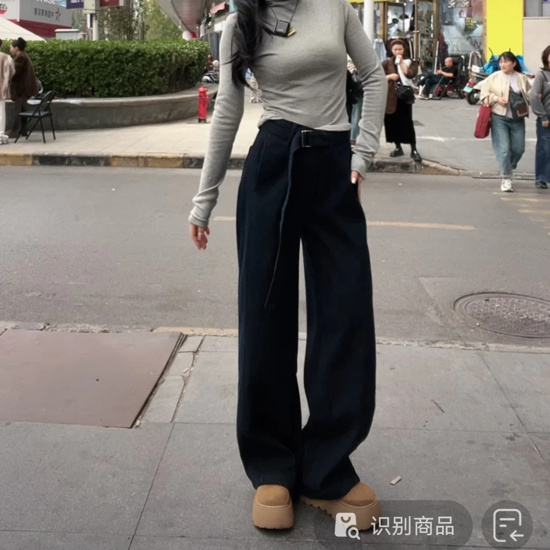 YanJie臻选·普洗蓝爆款腰带款加绒牛仔直筒裤