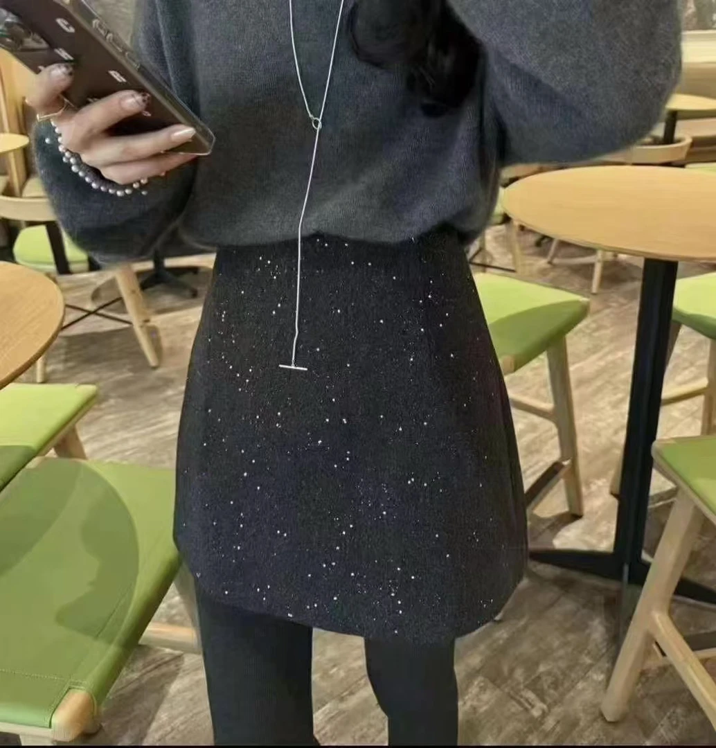 YanJie臻选·老板娘同款冬季A字版型亮片短裙