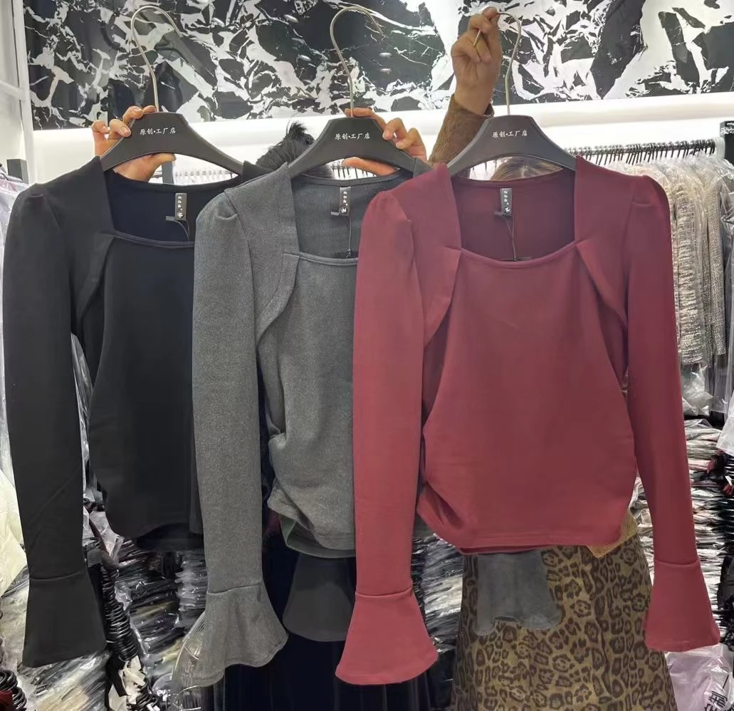 YanJie臻选·（艳姐孤品916）法式小香风方领荷叶边袖子打底上衣