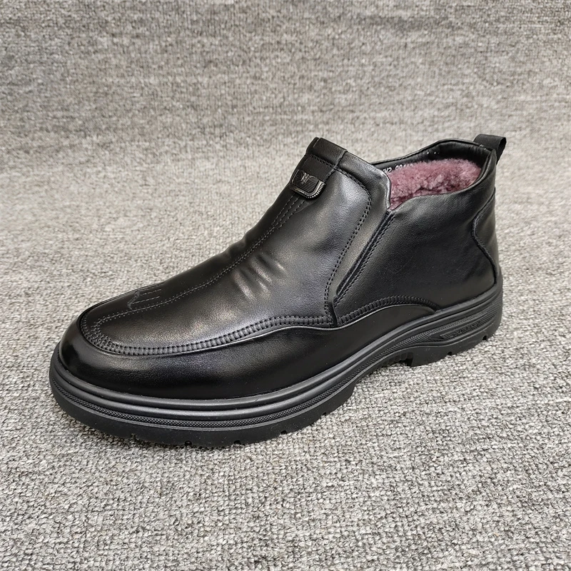 棉鞋男冬季加绒保暖男鞋真皮头层牛皮中老年爸爸羊毛鞋皮鞋商务鞋